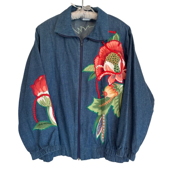 Southern Stitch Jackets & Blazers - Vintage Southern Stitches Denim Appliqué Embroidered Bomber Jacket Womens M USA